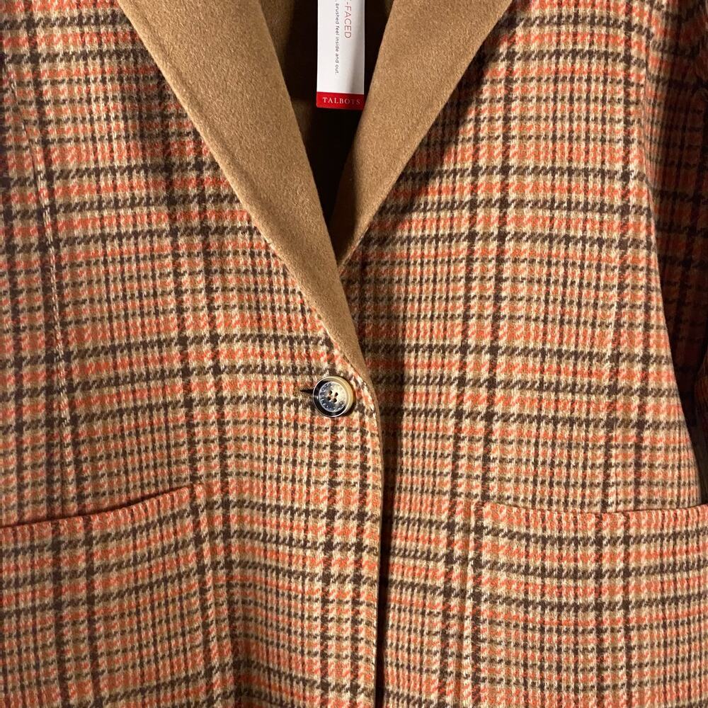 NEW Talbots Coat 12 Wool Blend Campfire Plaid Classic Lapel Patch Pockets Long - Picture 8 of 15